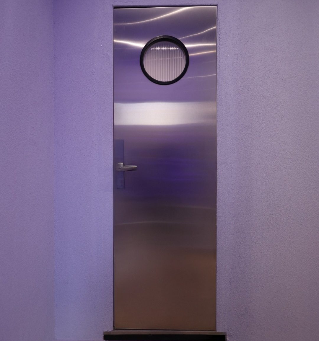 Stainless steel panel door with a tubular frame, Bloom the Matcha, Tirana